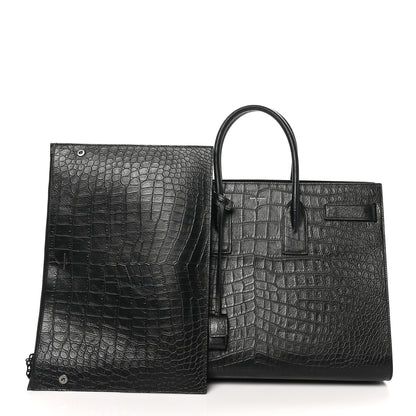 Saint Laurent Calfskin Crocodile Embossed Large Sac De Jour Carryall Black 3 of 10