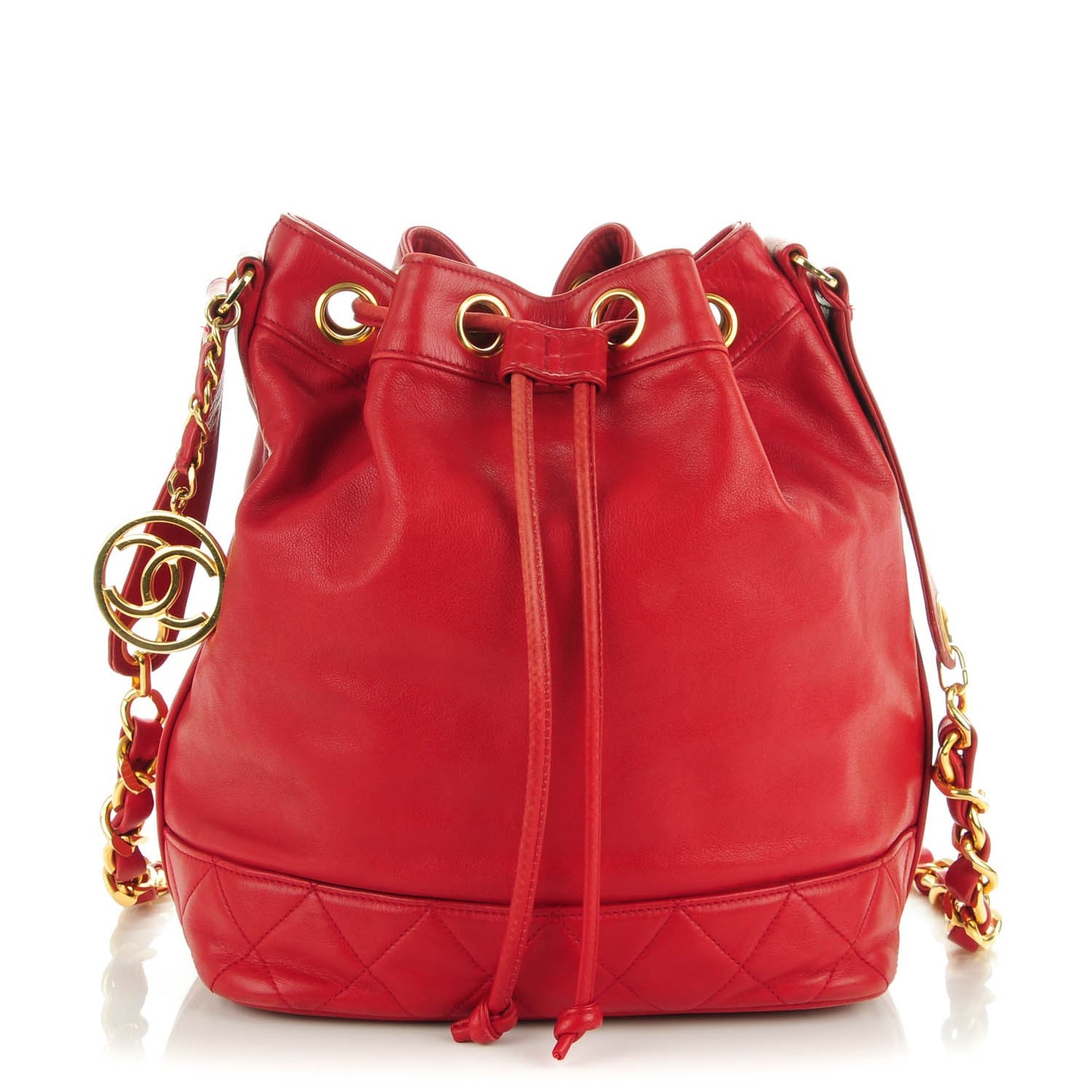 Lambskin Drawstring CC Shoulder Bag Red
