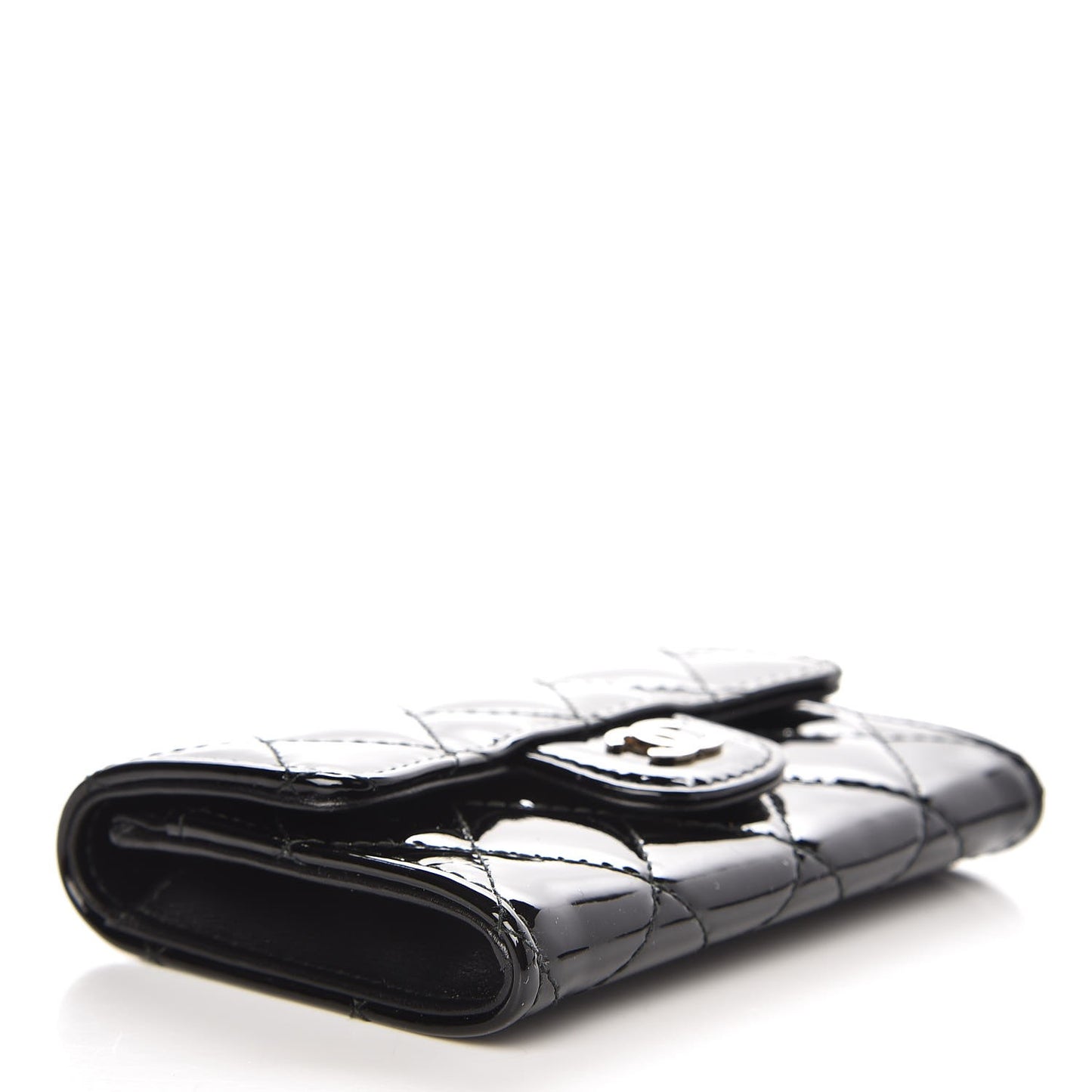 Patent Quilted Flap Card Holder Black