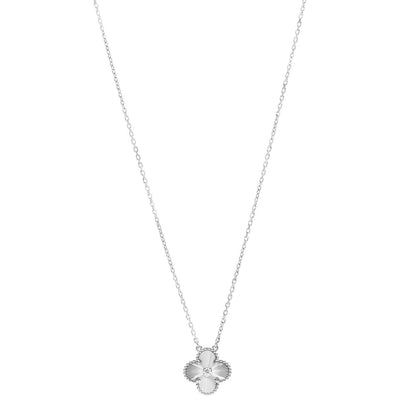 Van Cleef & Arpels 18K White Gold Diamond Guilloche Vintage Alhambra Pendant Necklace 1 of 6