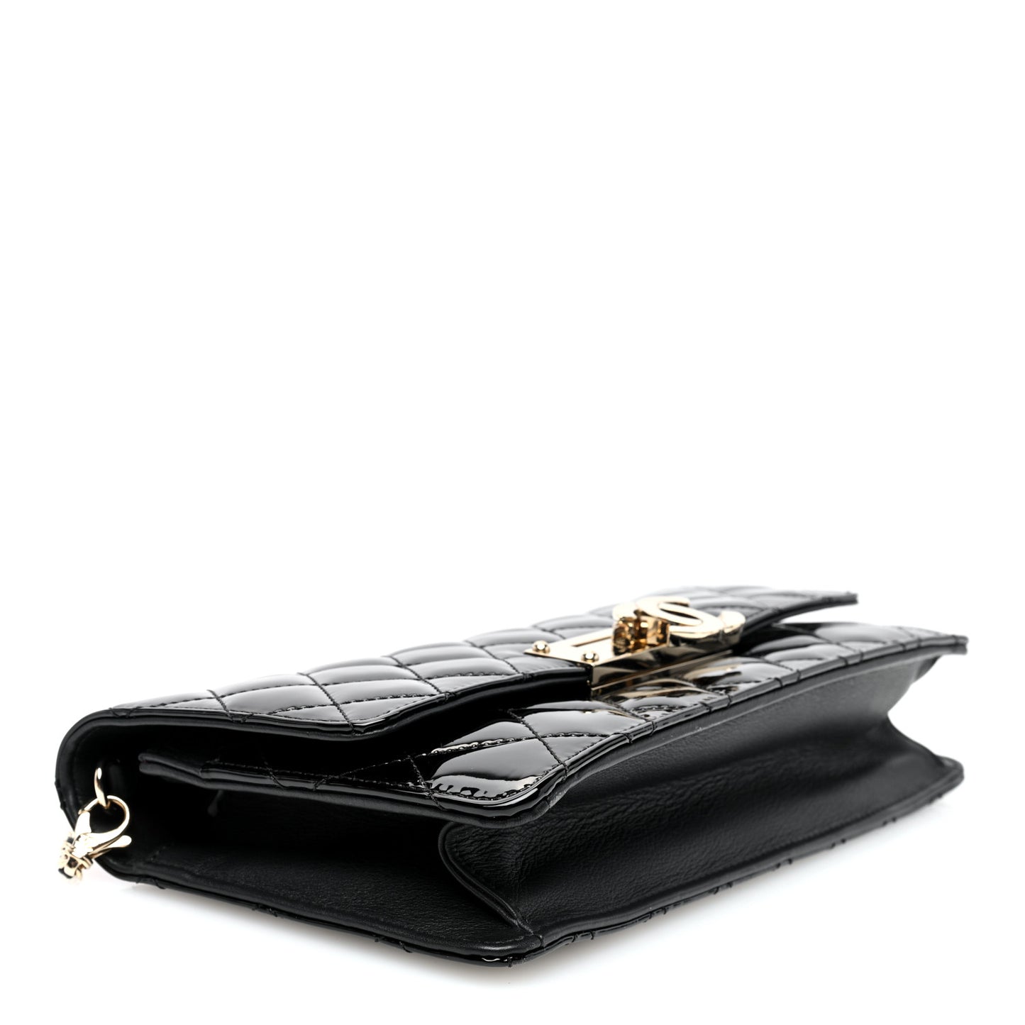 Patent Quilted Golden Class Wallet on Chain WOC Black