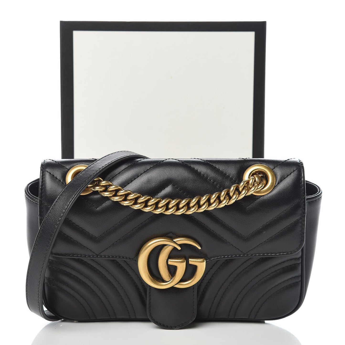 Calfskin Matelasse Mini GG Marmont Shoulder Bag Black