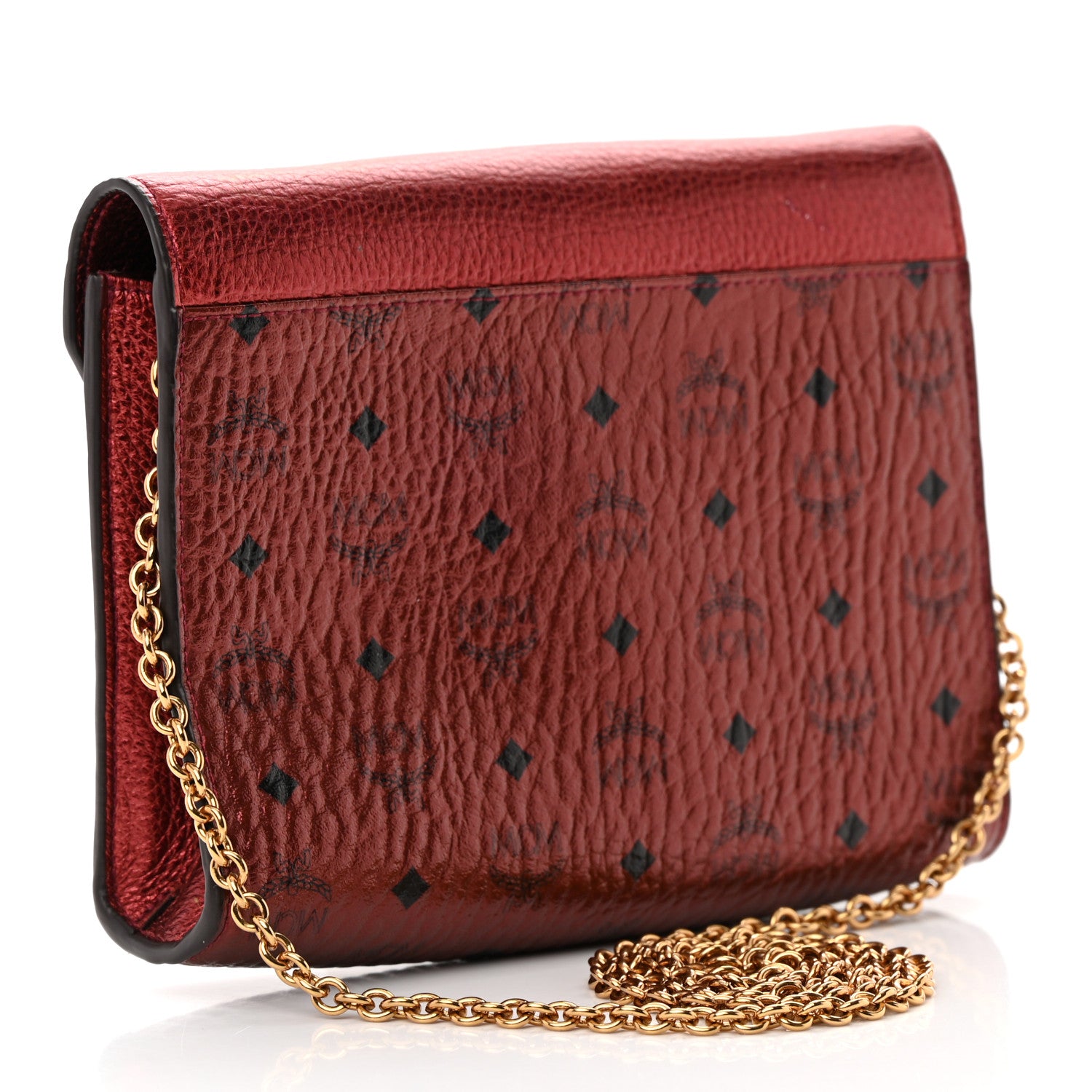 MCM Metallic Calfskin Visetos Monogram Love Letter Crossbody Scooter Red 3 of 15