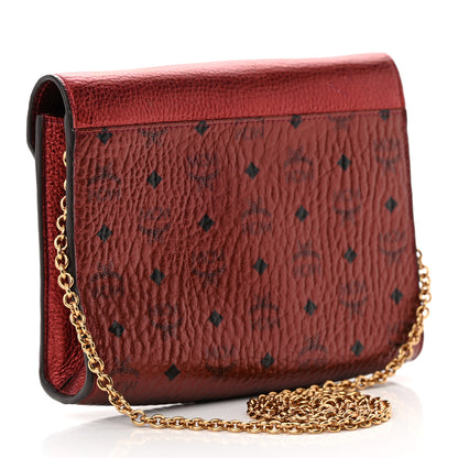 MCM Metallic Calfskin Visetos Monogram Love Letter Crossbody Scooter Red 3 of 15