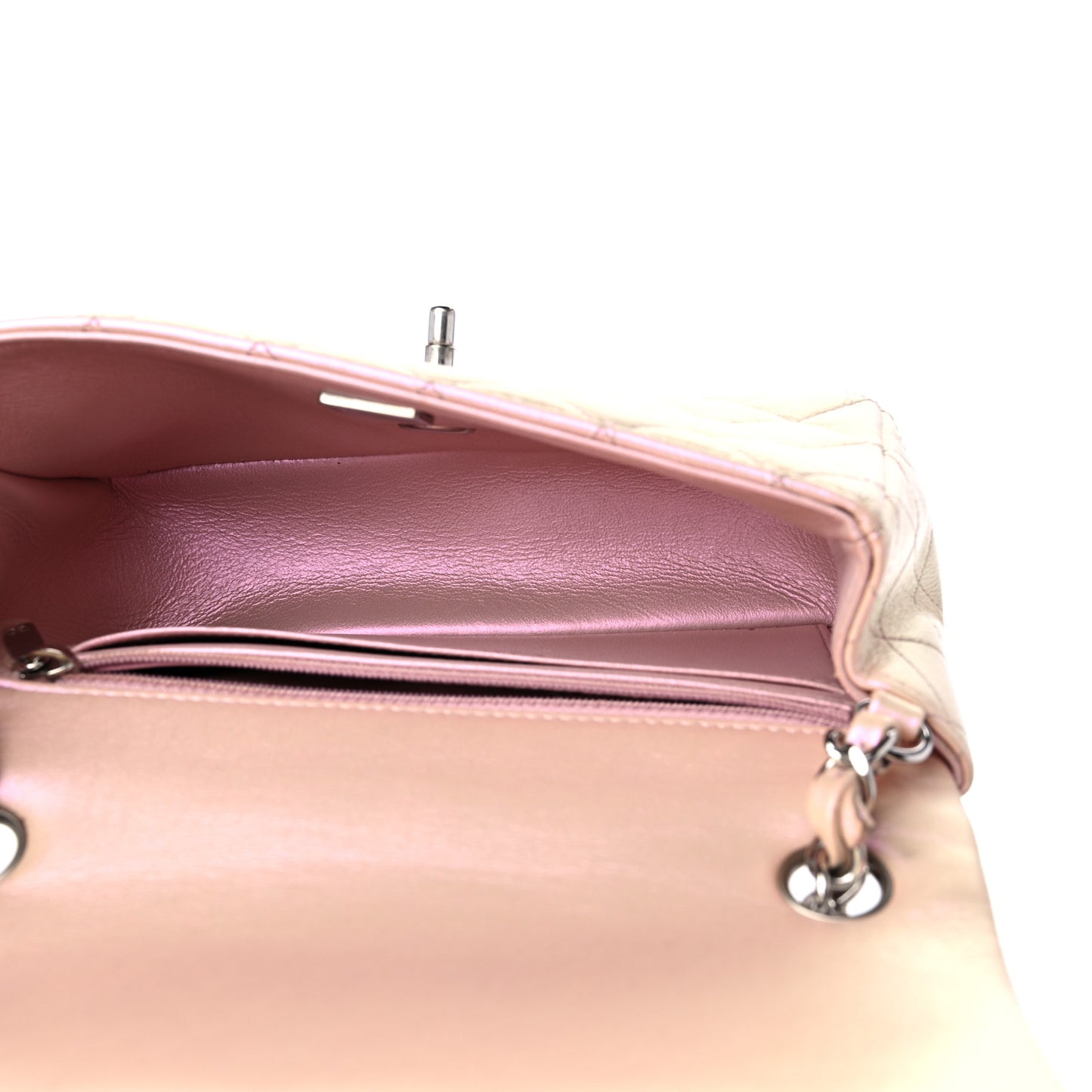 Iridescent Calfskin Quilted Mini Rectangular Flap Pink