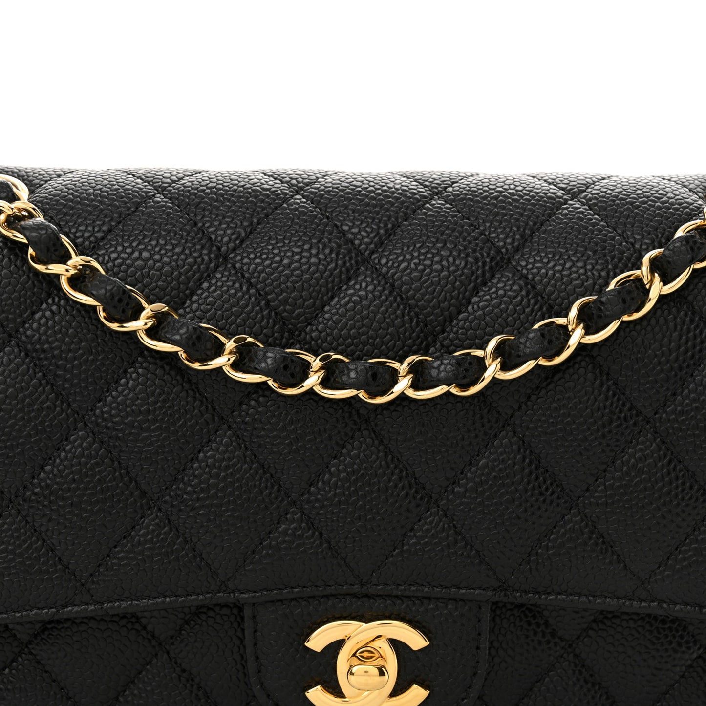 Caviar Quilted Medium Double Flap Black