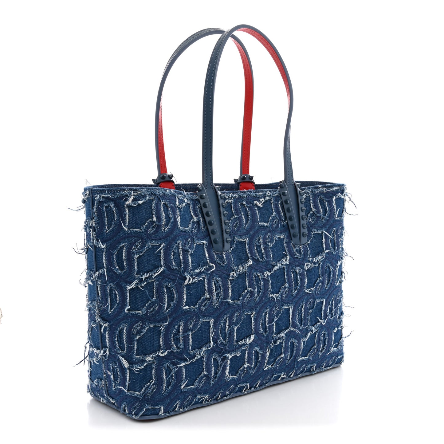 Denim Embroidered Spikes East West Cabata Tote Blue