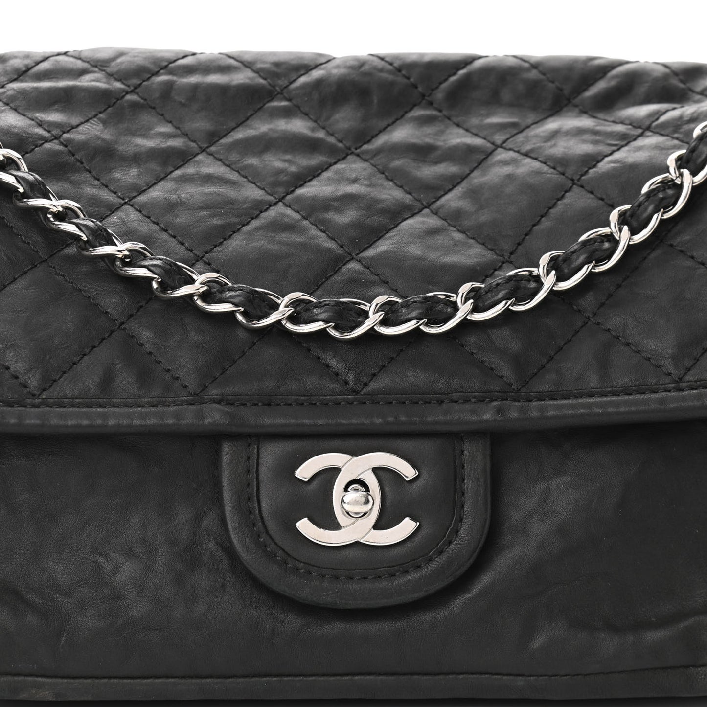 Washed Lambskin Accordion Flap Black
