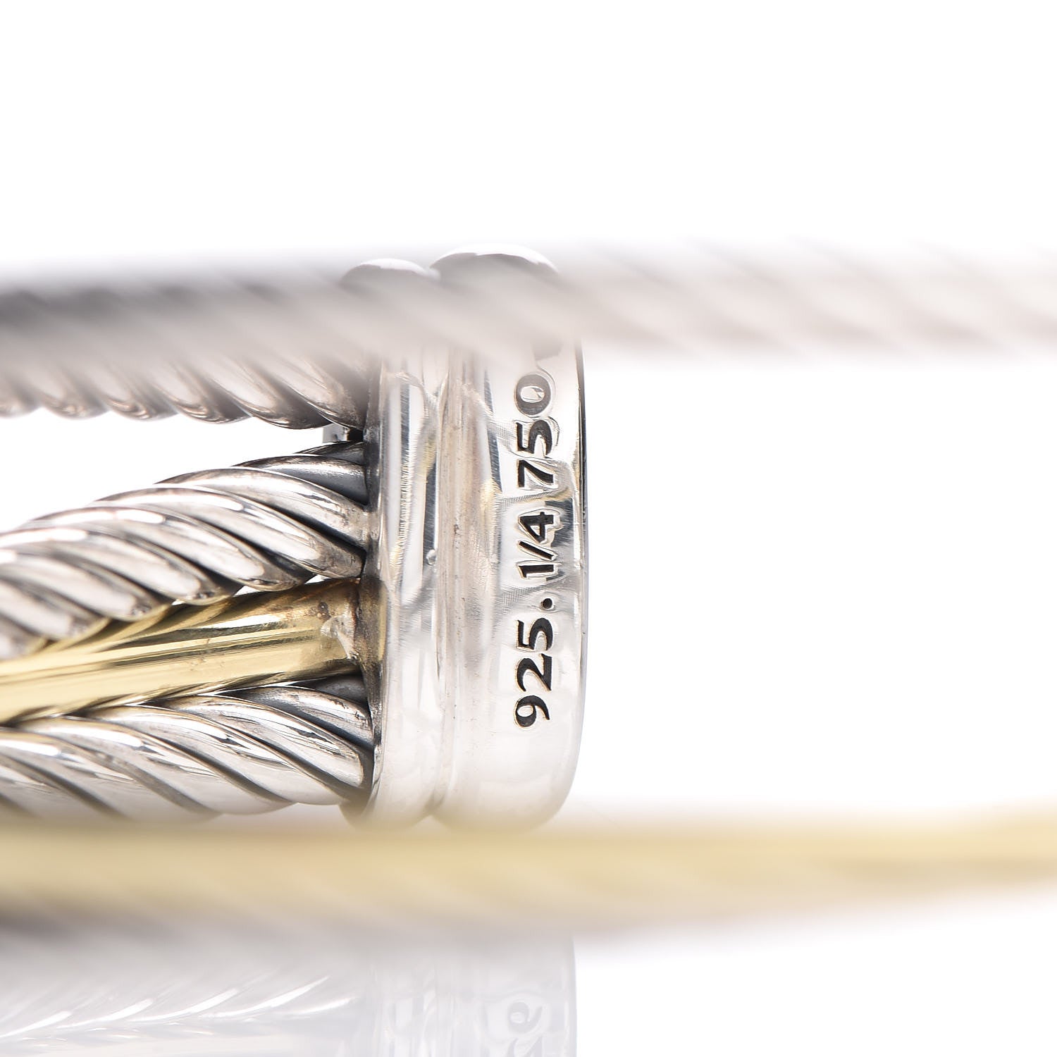 David Yurman Sterling Silver 18K Yellow Gold Crossover Three Row Cuff Bracelet 4 of 5