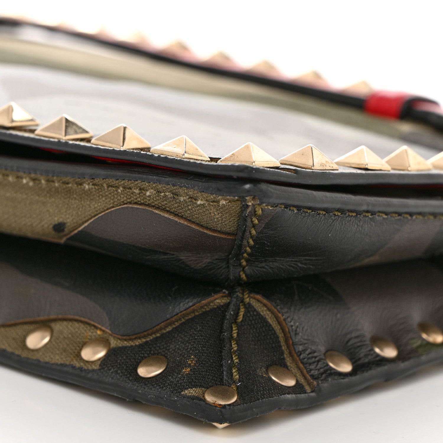 Valentino Garavani Nappa Canvas Camouflage Rockstud Wristlet Clutch Verde Rouge 11 of 11
