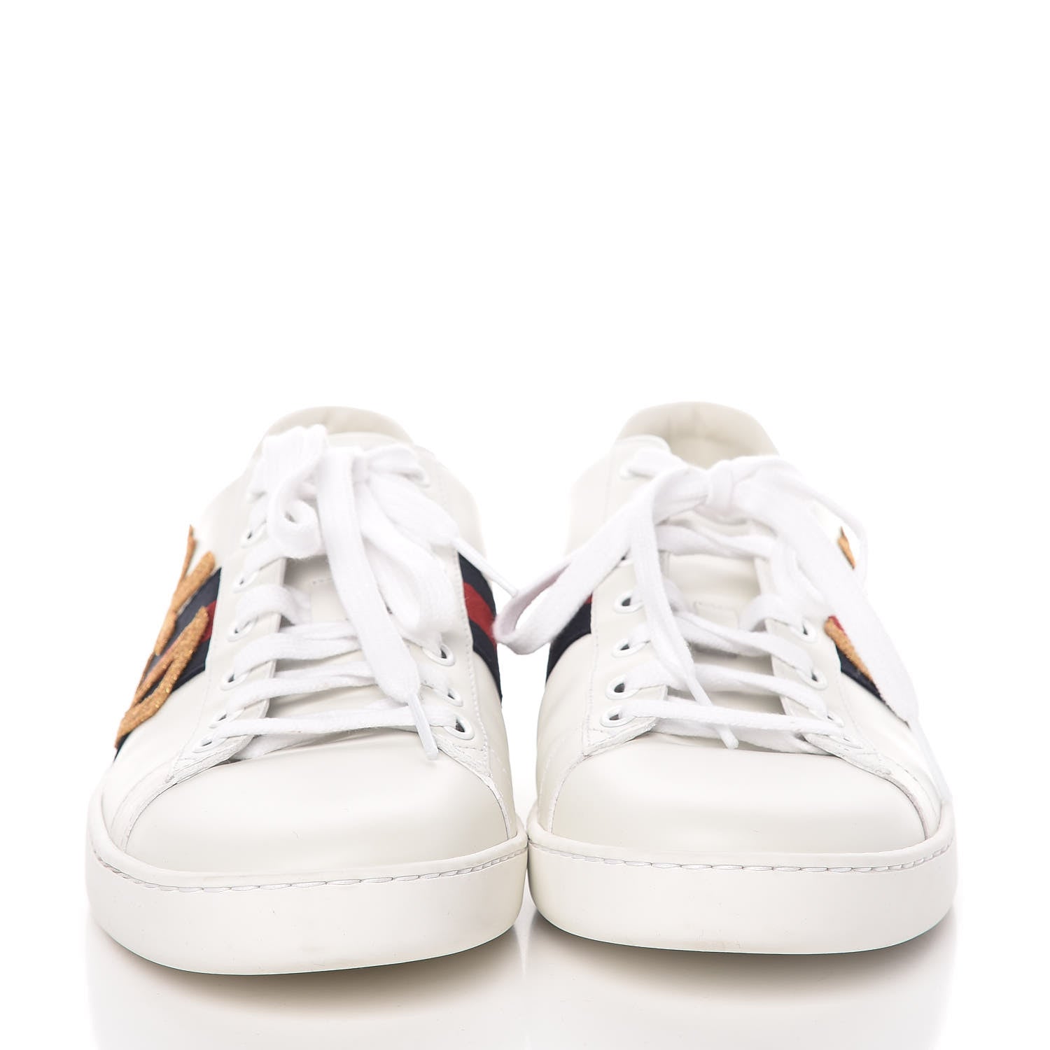 Gucci Calfskin Nappa Web LOVED Embroidered Womens Ace Sneakers 42 White Red Flame Notte 2 of 8