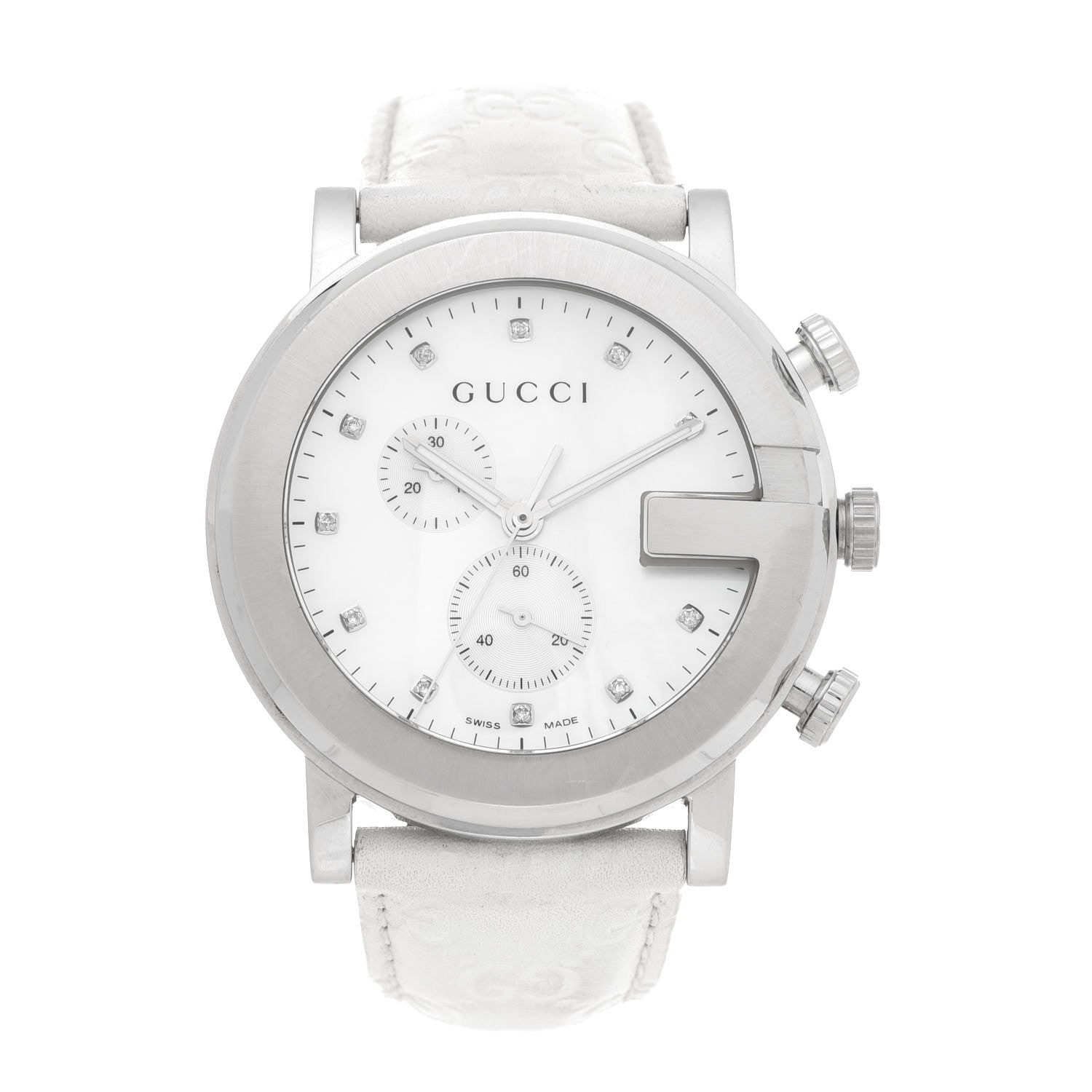 Gucci Stainless Steel Calfskin Diamond Mother of Pearl 44mm 101M G-Chrono Quartz Watch 1 of 5