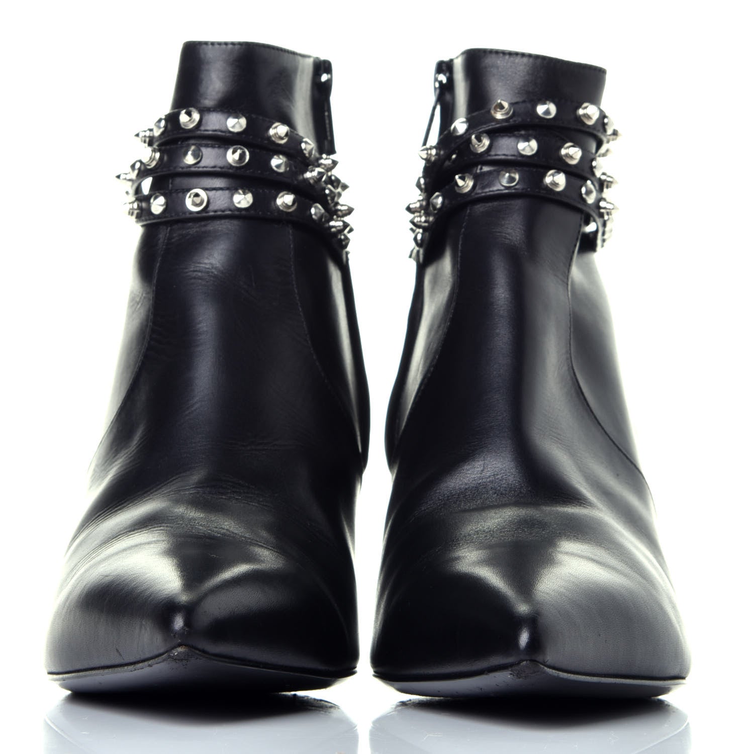 Saint Laurent Calfskin Cat Boot 50 Studded Strap Booties 37.5 Black 2 of 10
