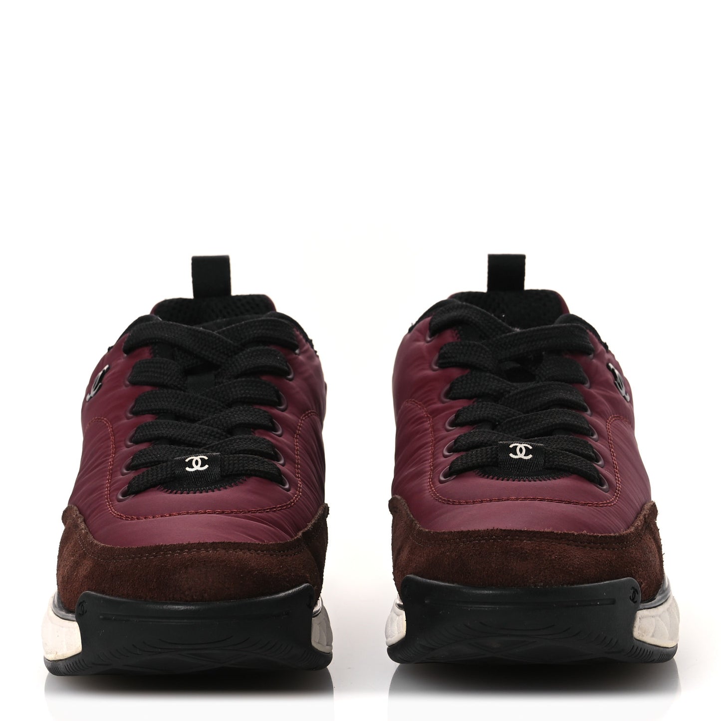 Nylon Suede Calfskin CC Sneakers 38 Burgundy Brown