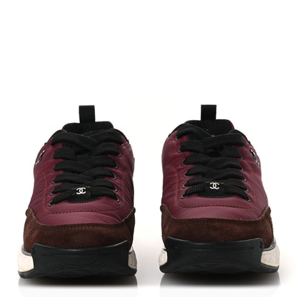 Chanel Nylon Suede Calfskin CC Sneakers 38 Burgundy Brown 3 of 13