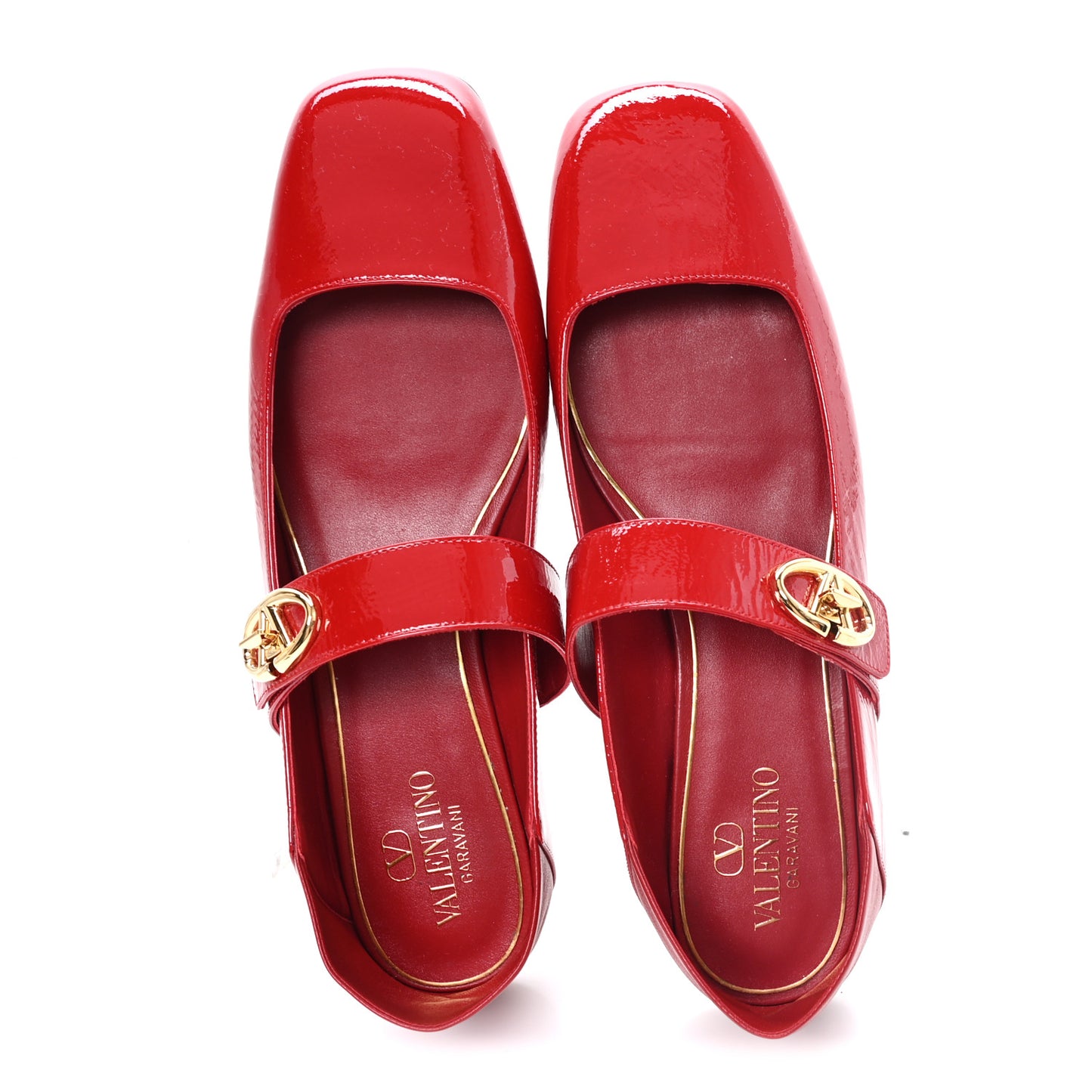 Crinkled Patent Calfskin VLogo Locker Mary Jane Ballerina Flats  41 Rosso