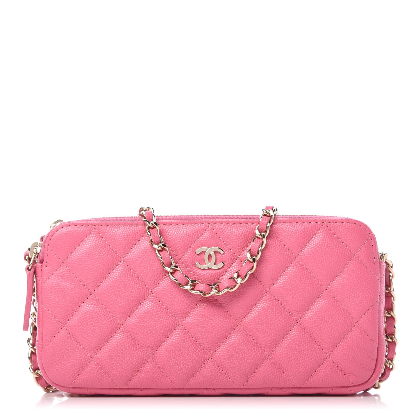 Caviar Quilted Small Clutch With Chain Pink