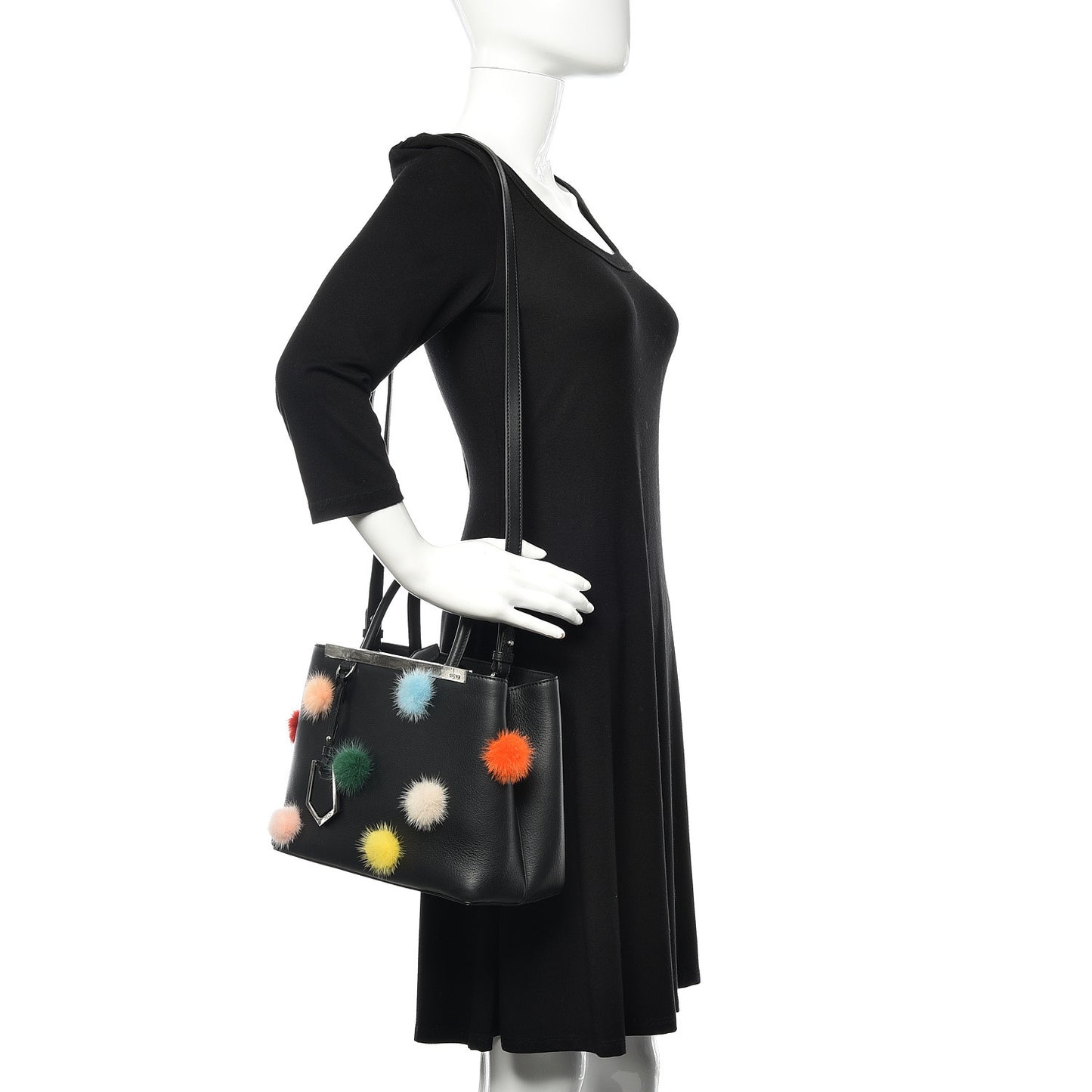 Vitello Dolce Mink Fur Pom Pom Petite 2Jours Tote Black Multicolor