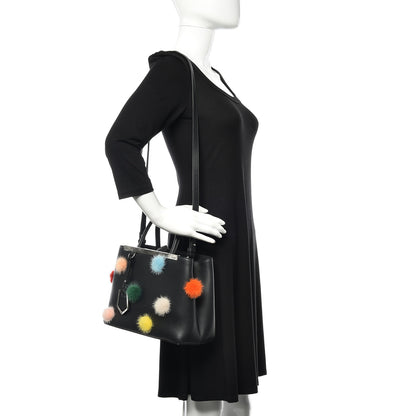Fendi Vitello Dolce Mink Fur Pom Pom Petite 2Jours Tote Black Multicolor 2 of 11