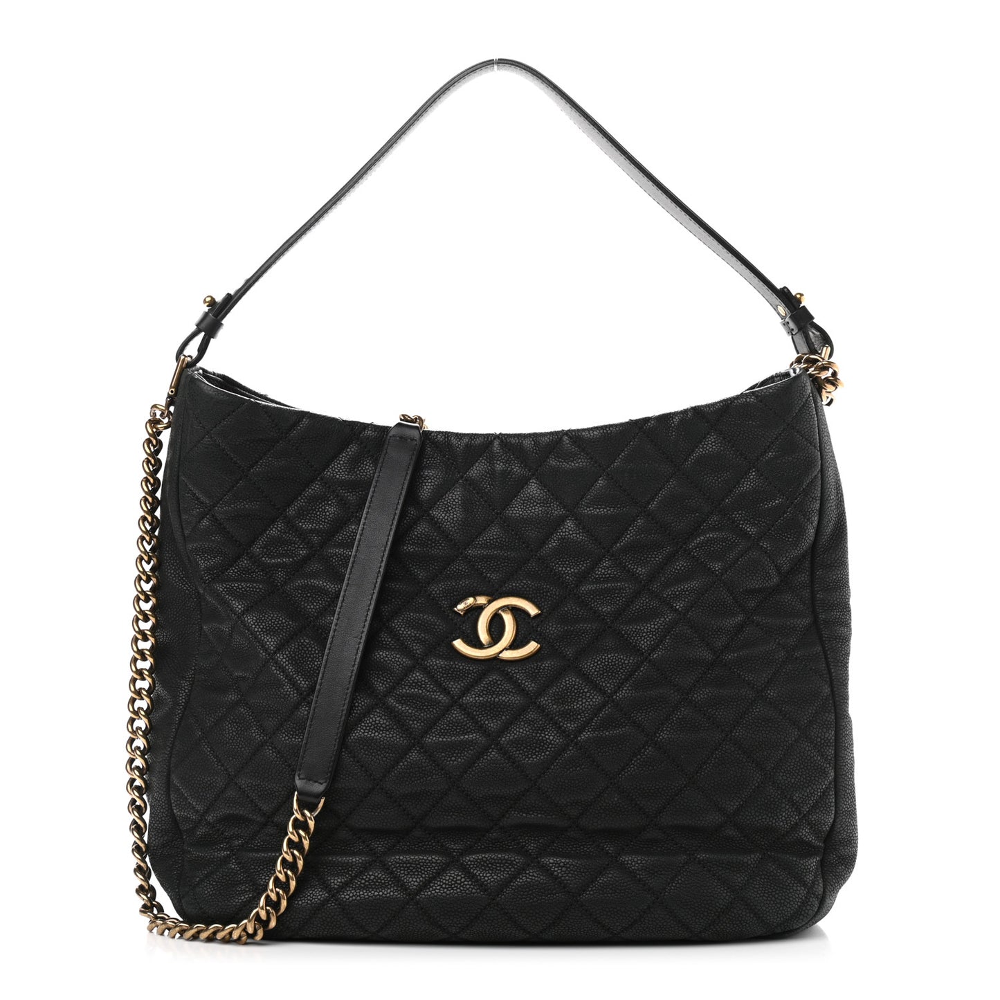 Iridescent Caviar Quilted Country Chic Hobo Black