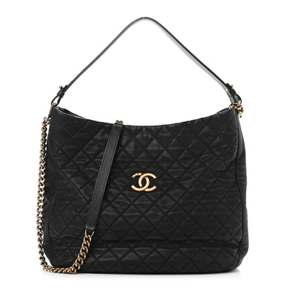 Chanel Iridescent Caviar Quilted Country Chic Hobo Black 1 of 14
