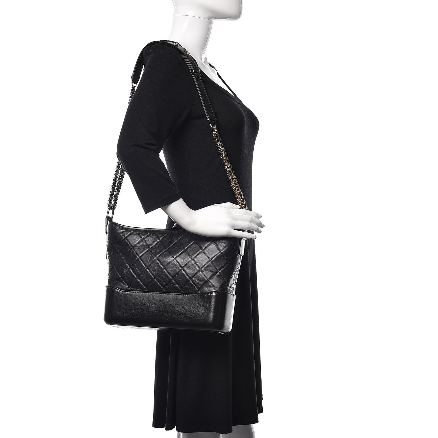 Aged Calfskin Quilted Medium Gabrielle Hobo Black