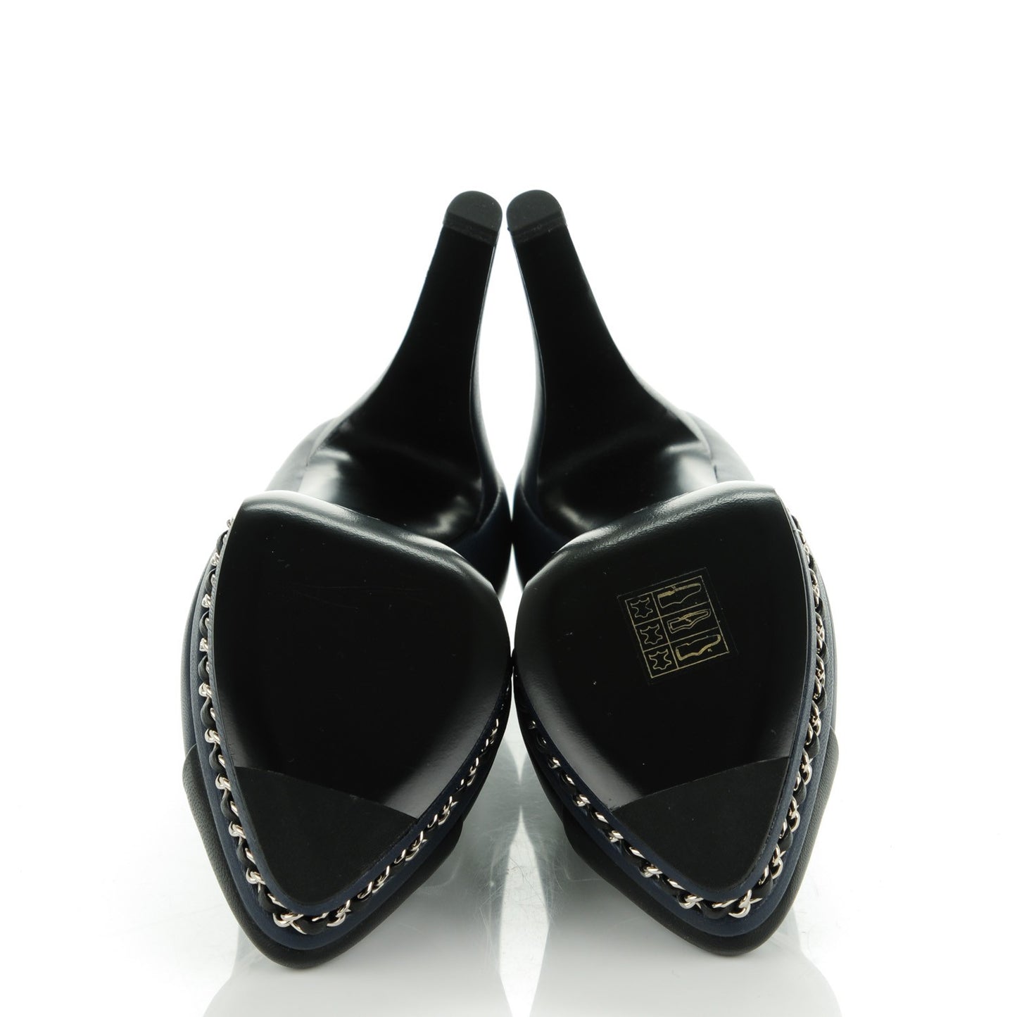 Calfskin CC Cap Toe Platform Chain Pumps 35 Navy Black
