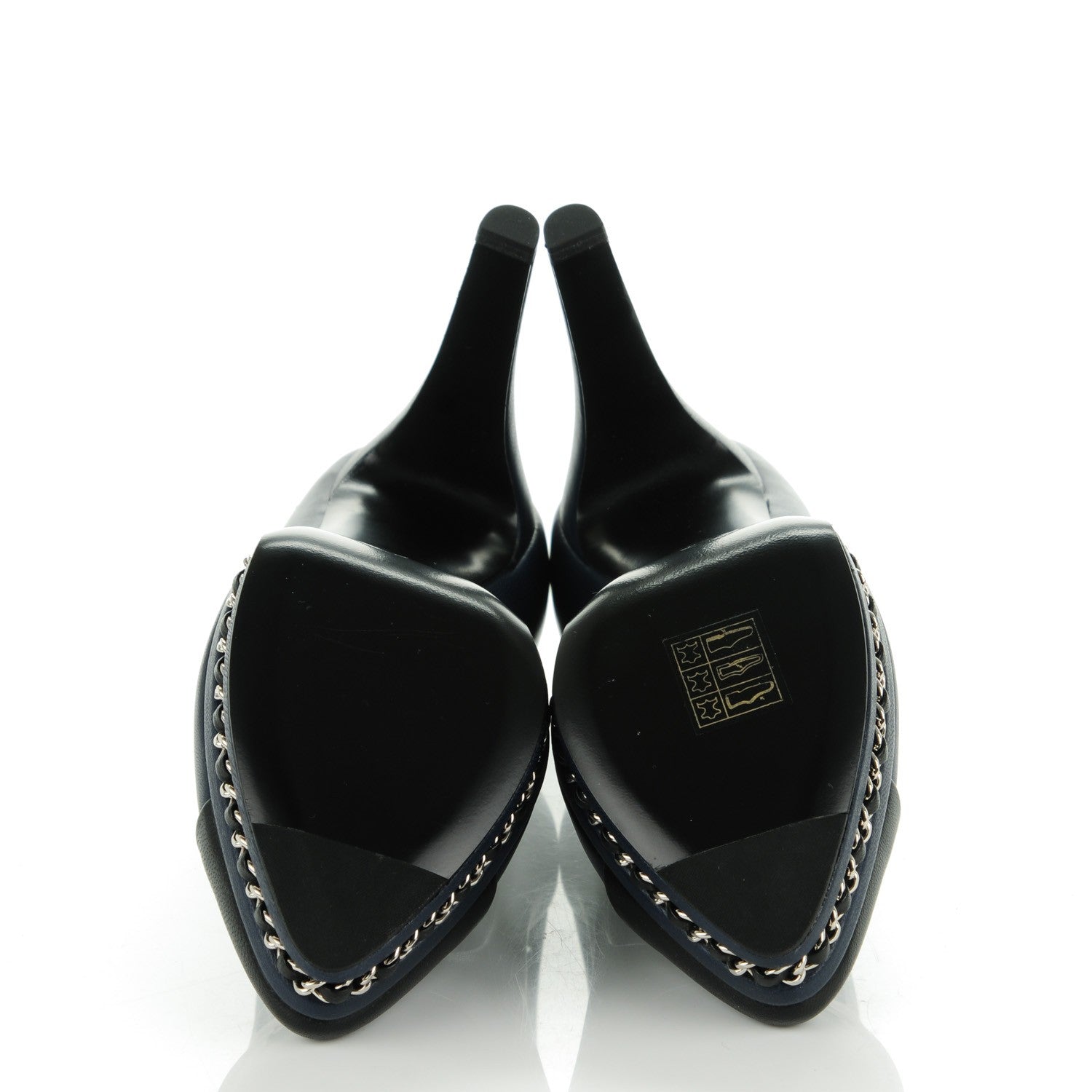 Chanel Calfskin CC Cap Toe Platform Chain Pumps 35 Navy Black 5 of 9