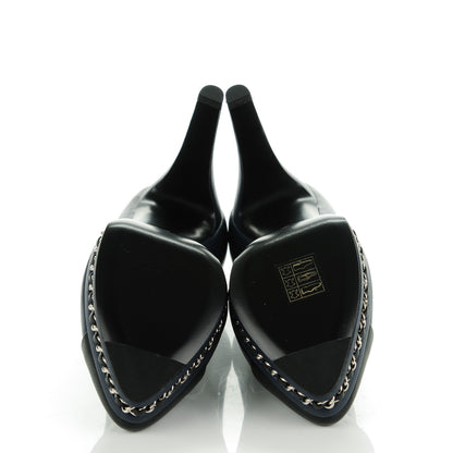 Chanel Calfskin CC Cap Toe Platform Chain Pumps 35 Navy Black 5 of 9