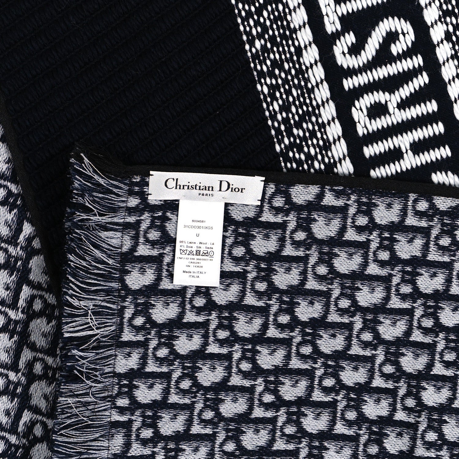 Christian Dior Wool Silk Oblique University Reversible Scarf Navy Blue 3 of 3