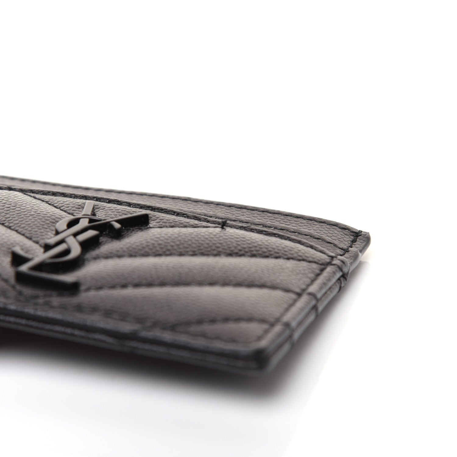 Saint Laurent Grain De Poudre Matelasse Chevron Monogram Credit Card Case Black 10 of 11