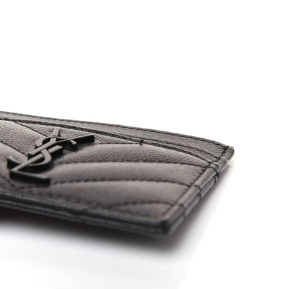 Saint Laurent Grain De Poudre Matelasse Chevron Monogram Credit Card Case Black 10 of 11