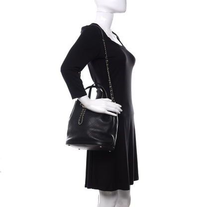 Chanel Calfskin Stitched Chain Top Handle Bucket Bag Black 2 of 11