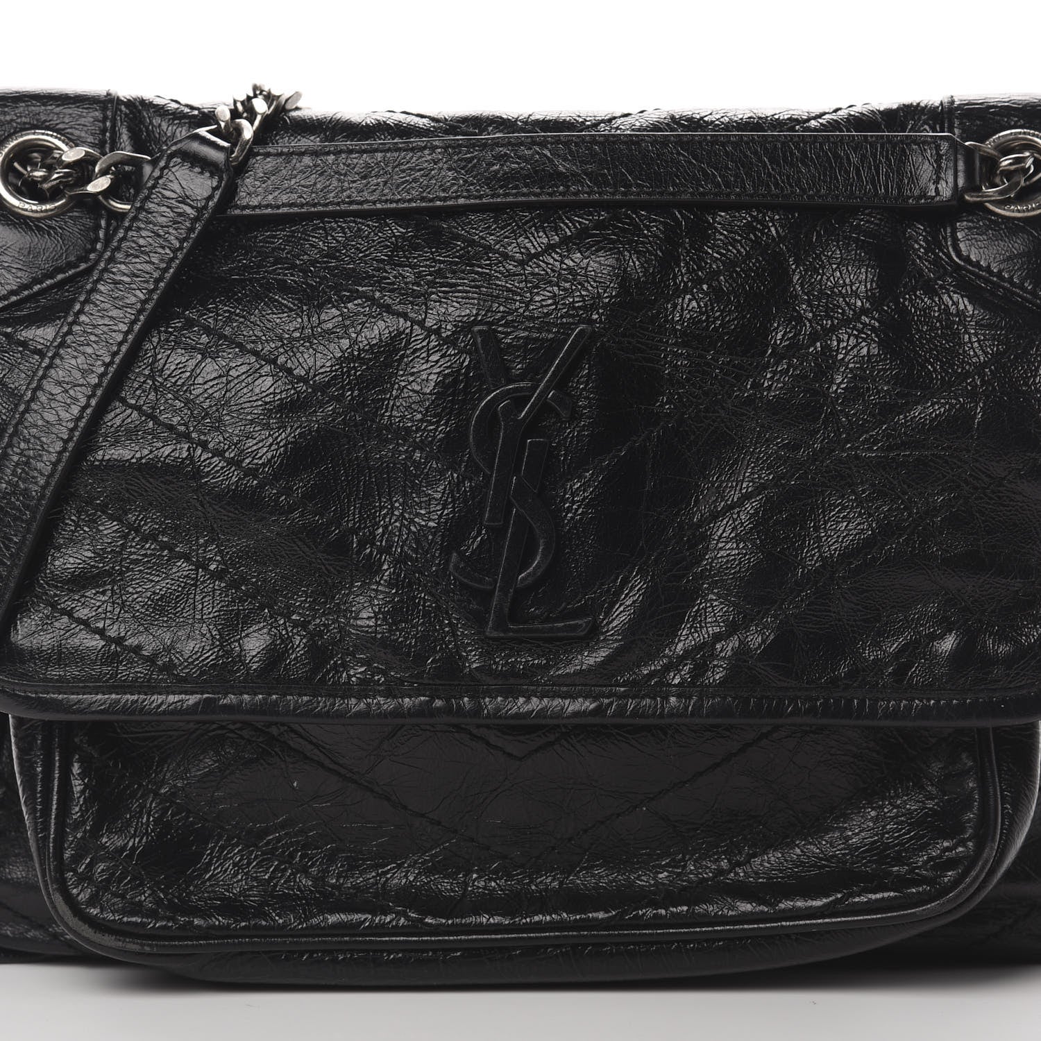 Saint Laurent Crinkled Calfskin Matelasse Monogram Medium Niki Chain Satchel Black 8 of 18