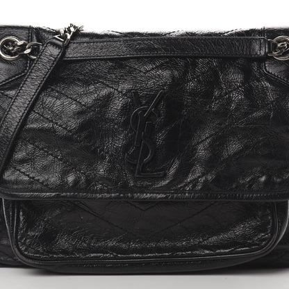 Saint Laurent Crinkled Calfskin Matelasse Monogram Medium Niki Chain Satchel Black 8 of 18