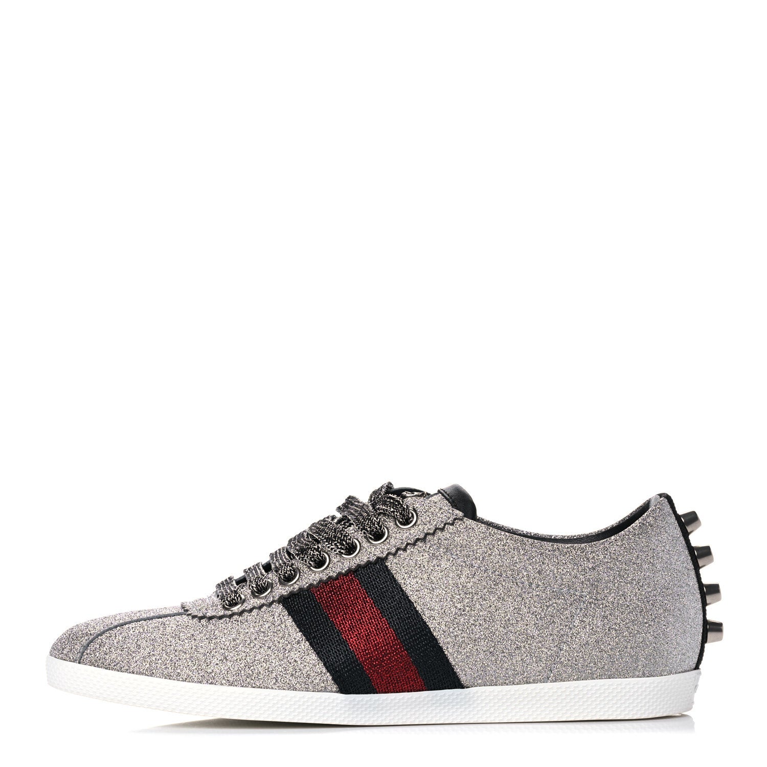 Gucci Glitter Fabric Studded Web Womens Sneakers 36.5 Silver 1 of 10
