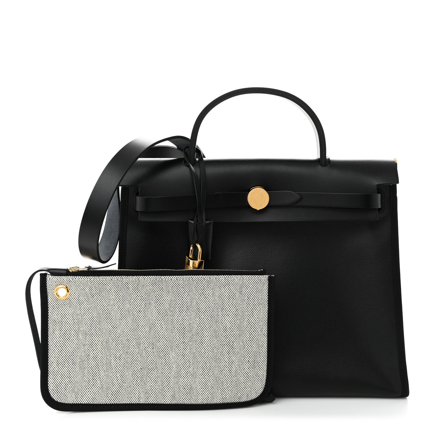 Hermes Toile H Berline Vache Hunter Herbag Zip PM 31 Black Ecru