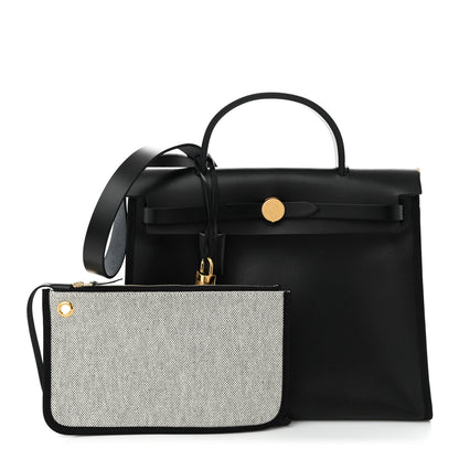 Hermes Toile H Berline Vache Hunter Herbag Zip PM 31 Black Ecru 3 of 12