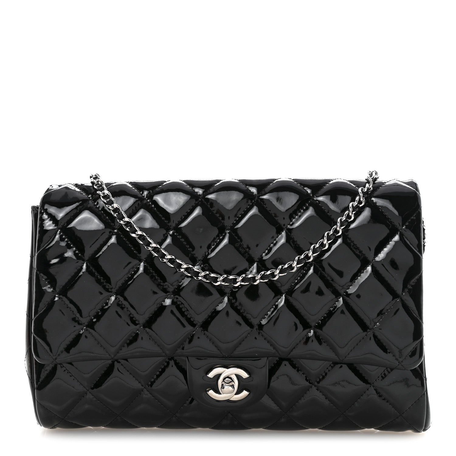 Chanel Patent Quilted Clutch with Chain Flap Black 1 of 13