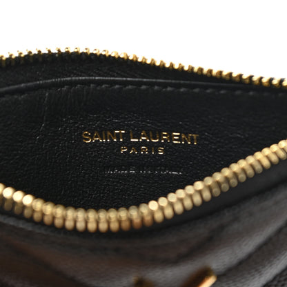 Saint Laurent Grain De Poudre Matelasse Chevron Monogram Fragments Zippered Card Case Black 6 of 8