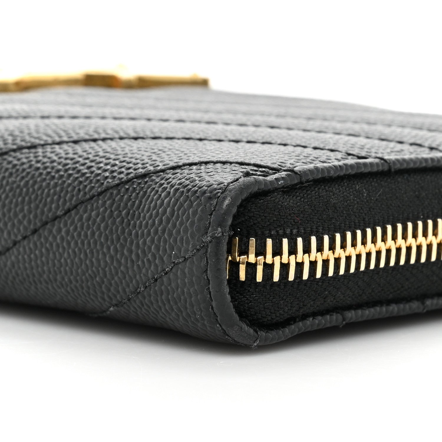 Saint Laurent Grain De Poudre Matelasse Chevron Monogram Zip Around Wallet Black 10 of 14