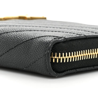 Saint Laurent Grain De Poudre Matelasse Chevron Monogram Zip Around Wallet Black 10 of 14