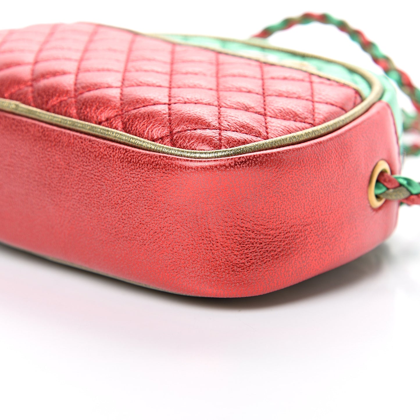 Laminated Nappa Trapuntata Mini Zumi Dome Shoulder Bag Rosso Jasmine Green Rame
