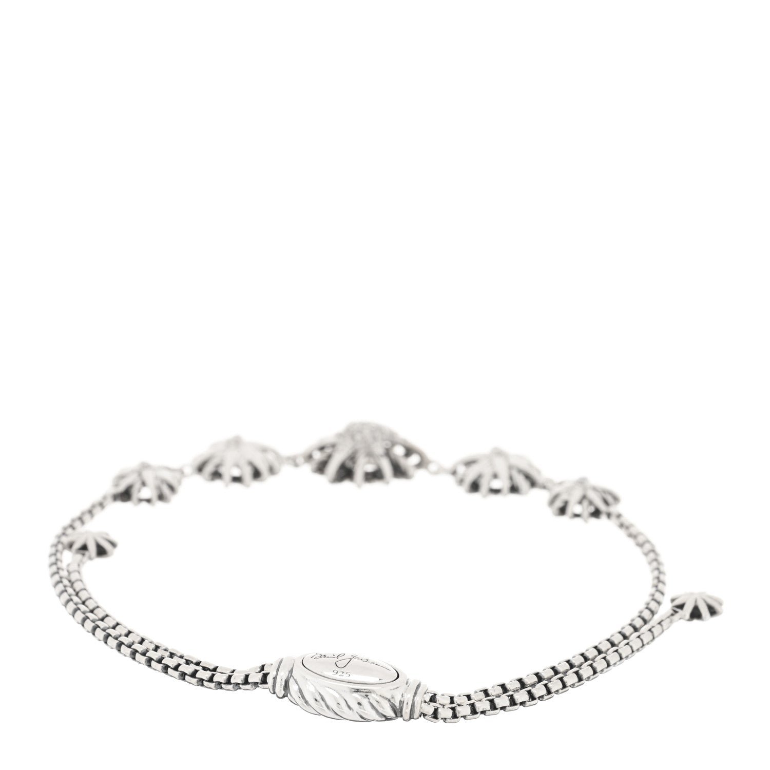 David Yurman Sterling Silver Diamond Five Station Petite Starburst Chain Bracelet 2 of 3