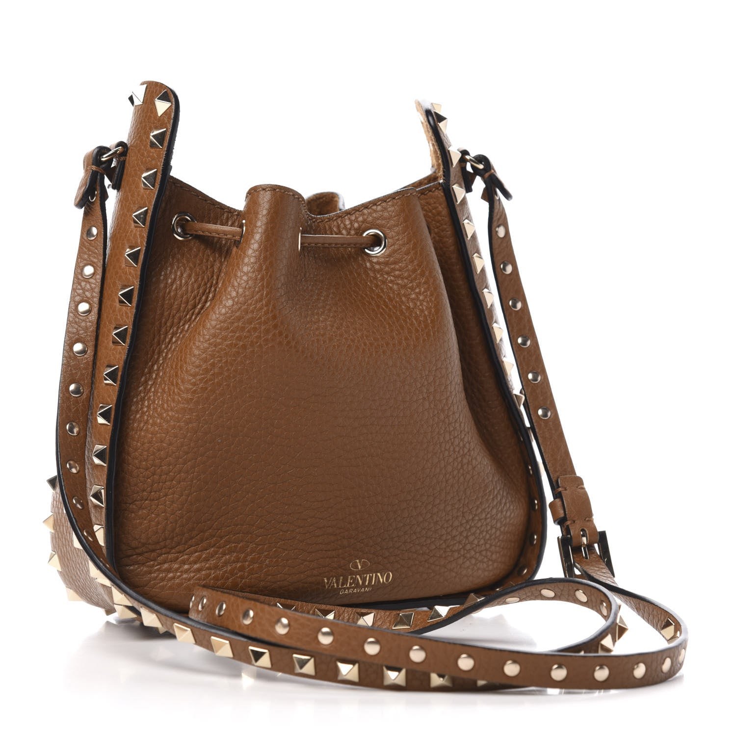 Valentino Garavani Grained Calfskin Rockstud Bucket Bag Bright Cognac 3 of 10
