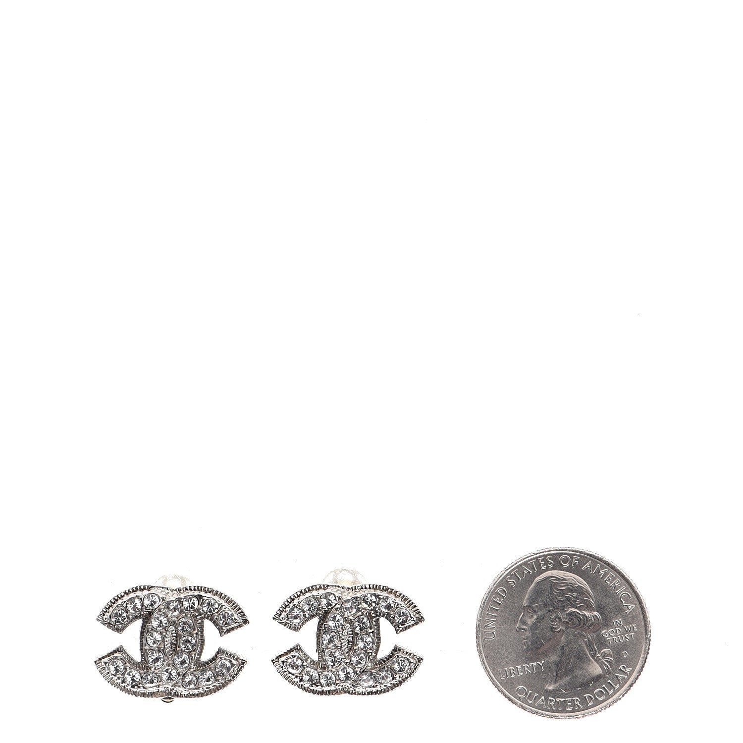 Chanel Crystal Mini Timeless CC Clip On Earrings Silver 2 of 4