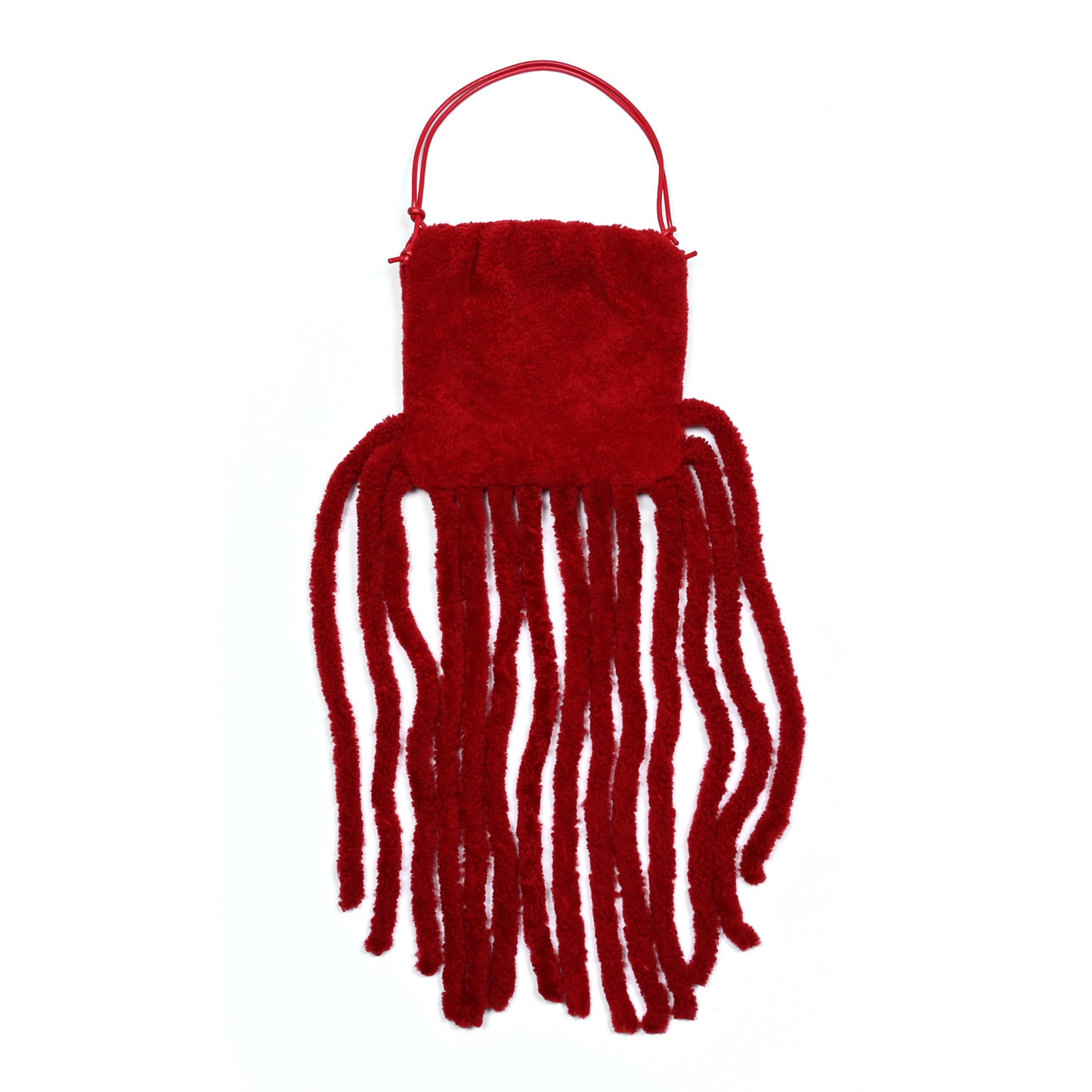 Curly Shearling Nappa The Fringe Pouch Shoulder Bag Scarlet
