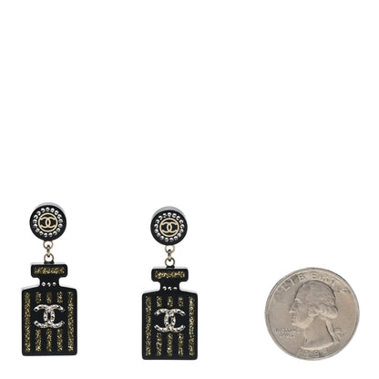 Chanel Resin Strass Perfume Bottle CC Earrings Black Gold 2 of 4