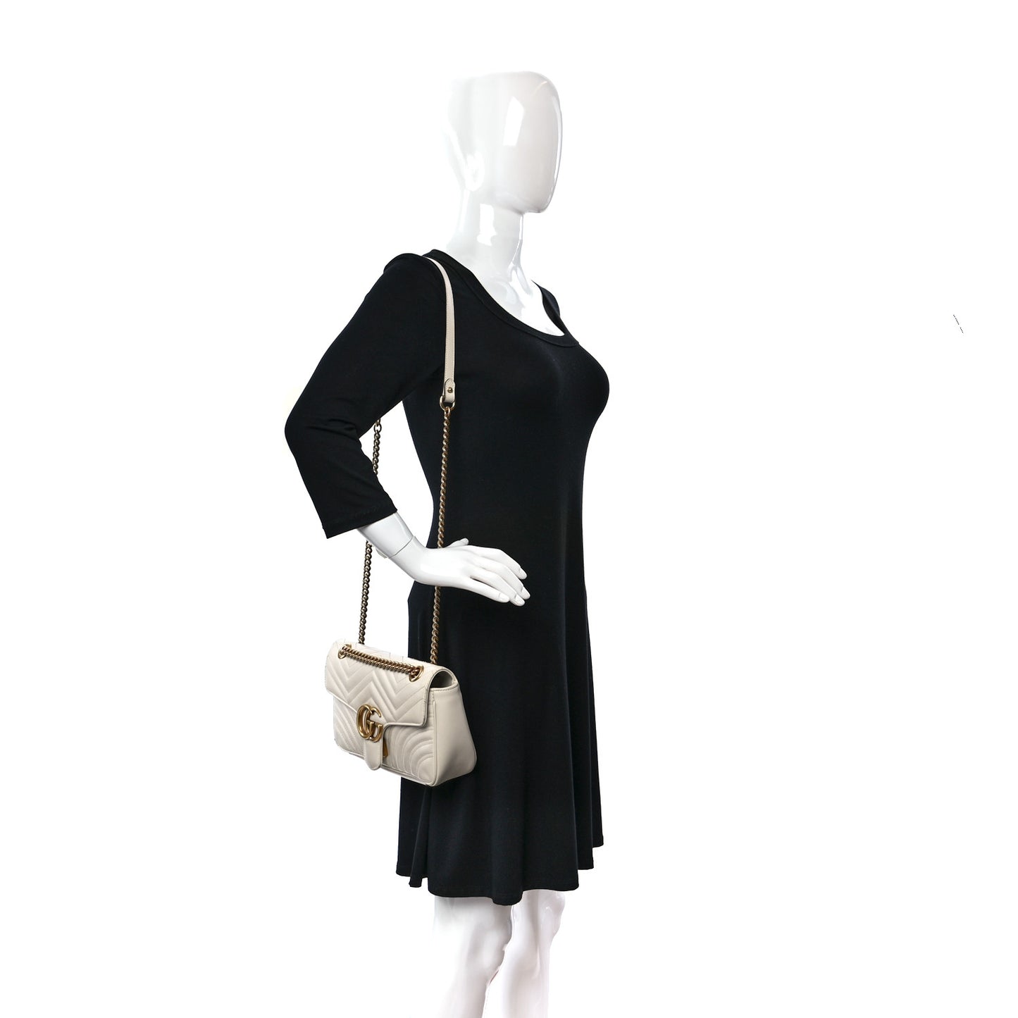Calfskin Matelasse Small GG Marmont Shoulder Bag White