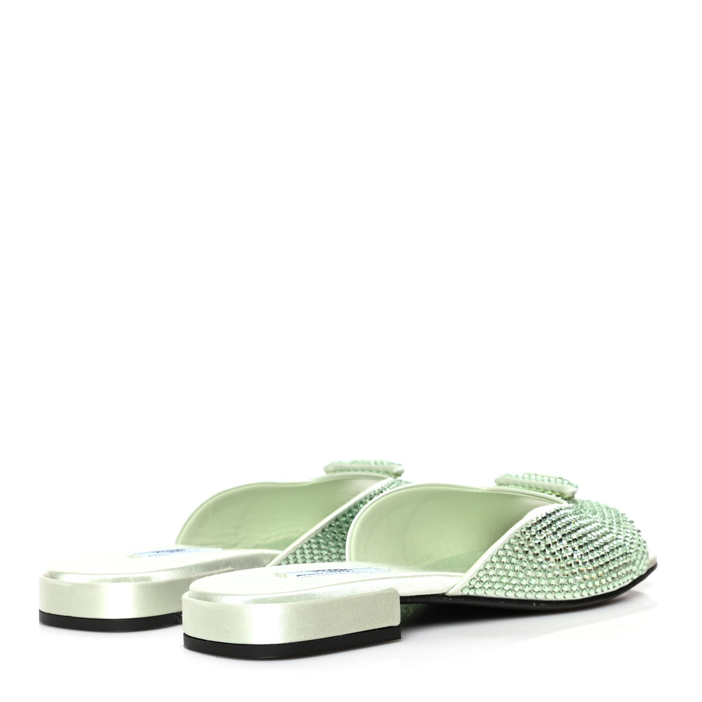Satin Crystal Logo 10mm Slide Sandals 37.5 Acqua